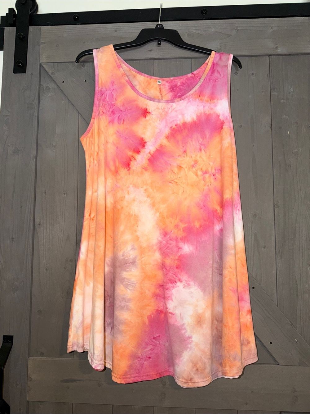Tie-Dye Sleeveless Swing Tshirt Dress - Pink & Orange